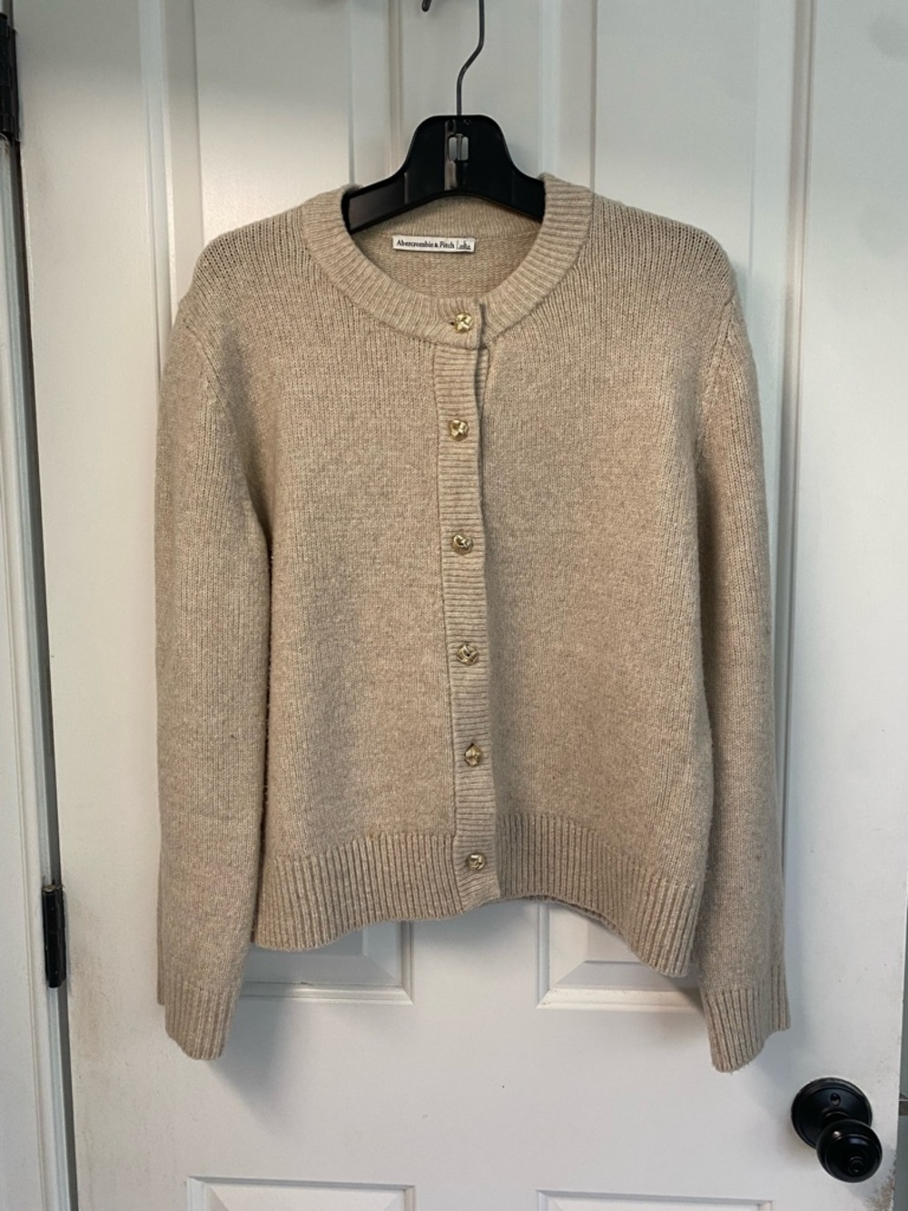 Abercrombie & Fitch Beige Button-Front Crewneck Cardigan